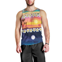 Hawaii Beach Landscape Time-Lapse Men Tank Top Tropical Plumeria Flowers - Polynesian Pride