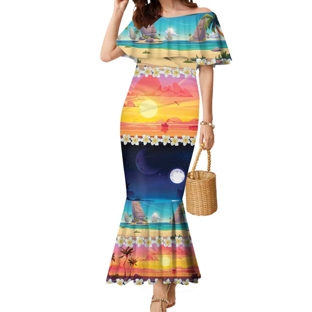 Hawaii Beach Landscape Time-Lapse Mermaid Dress Tropical Plumeria Flowers - Polynesian Pride
