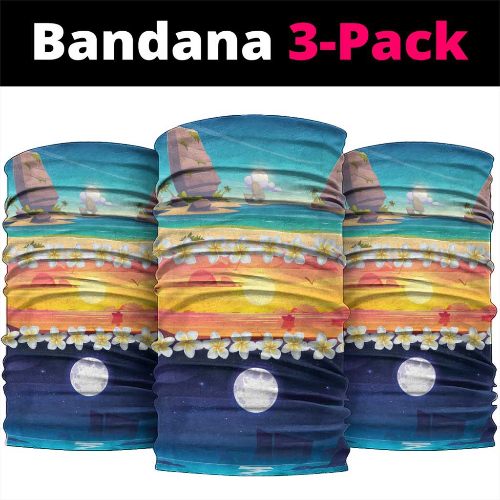 Hawaii Beach Landscape Time-Lapse Neck Gaiter Tropical Plumeria Flowers - Polynesian Pride