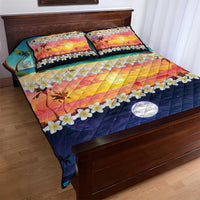 Hawaii Beach Landscape Time-Lapse Quilt Bed Set Tropical Plumeria Flowers - Polynesian Pride