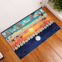 Hawaii Beach Landscape Time-Lapse Rubber Doormat Tropical Plumeria Flowers - Polynesian Pride