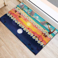 Hawaii Beach Landscape Time-Lapse Rubber Doormat Tropical Plumeria Flowers - Polynesian Pride