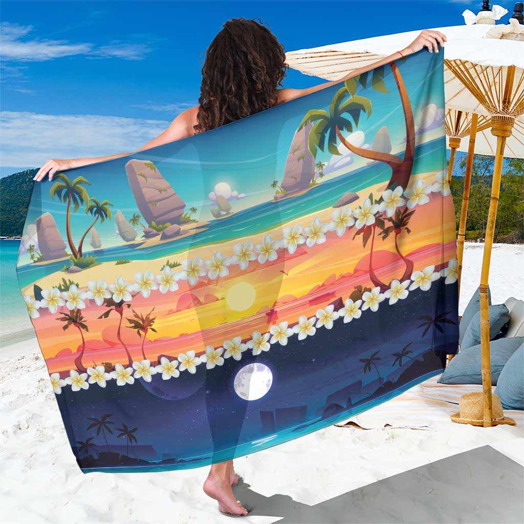 Hawaii Beach Landscape Time-Lapse Sarong Tropical Plumeria Flowers - Polynesian Pride