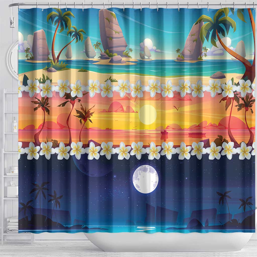 Hawaii Beach Landscape Time-Lapse Shower Curtain Tropical Plumeria Flowers - Polynesian Pride