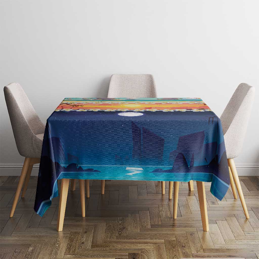 Hawaii Beach Landscape Time-Lapse Tablecloth Tropical Plumeria Flowers - Polynesian Pride