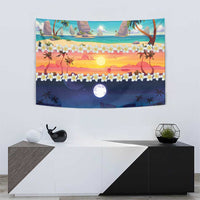 Hawaii Beach Landscape Time-Lapse Tapestry Tropical Plumeria Flowers - Polynesian Pride