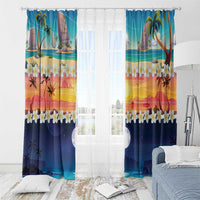 Hawaii Beach Landscape Time-Lapse Window Curtain Tropical Plumeria Flowers - Polynesian Pride