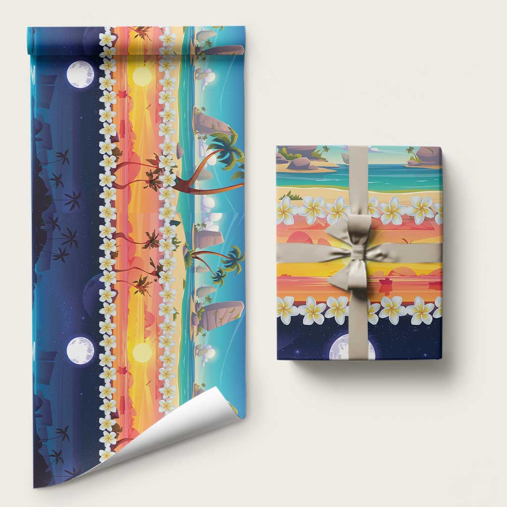 Hawaii Beach Landscape Time-Lapse Wrapping Paper Tropical Plumeria Flowers - Polynesian Pride