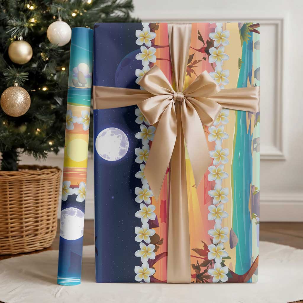 Hawaii Beach Landscape Time-Lapse Wrapping Paper Tropical Plumeria Flowers - Polynesian Pride