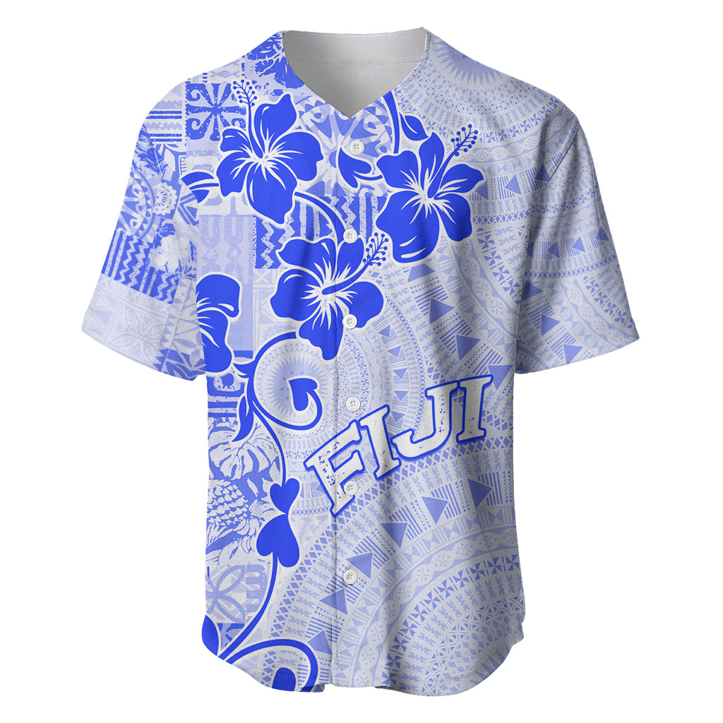 Fiji Masi With Hibiscus Tapa Tribal Baseball Jersey Blue Pastel LT01 Blue - Polynesian Pride