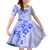 Fiji Masi With Hibiscus Tapa Tribal Family Matching Off Shoulder Short Dress and Hawaiian Shirt Blue Pastel LT01 Daughter's Dress Blue - Polynesian Pride