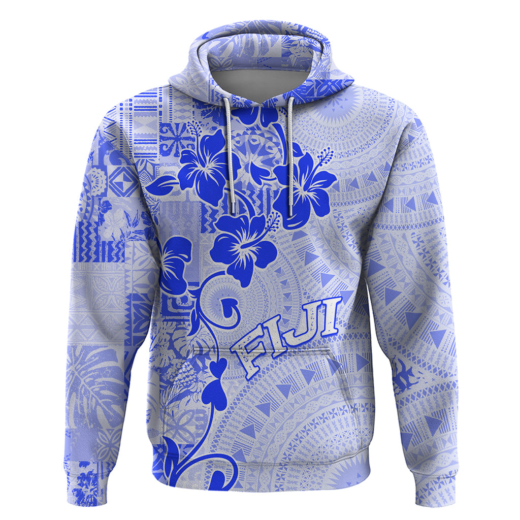 Fiji Masi With Hibiscus Tapa Tribal Hoodie Blue Pastel LT01 Pullover Hoodie Blue - Polynesian Pride