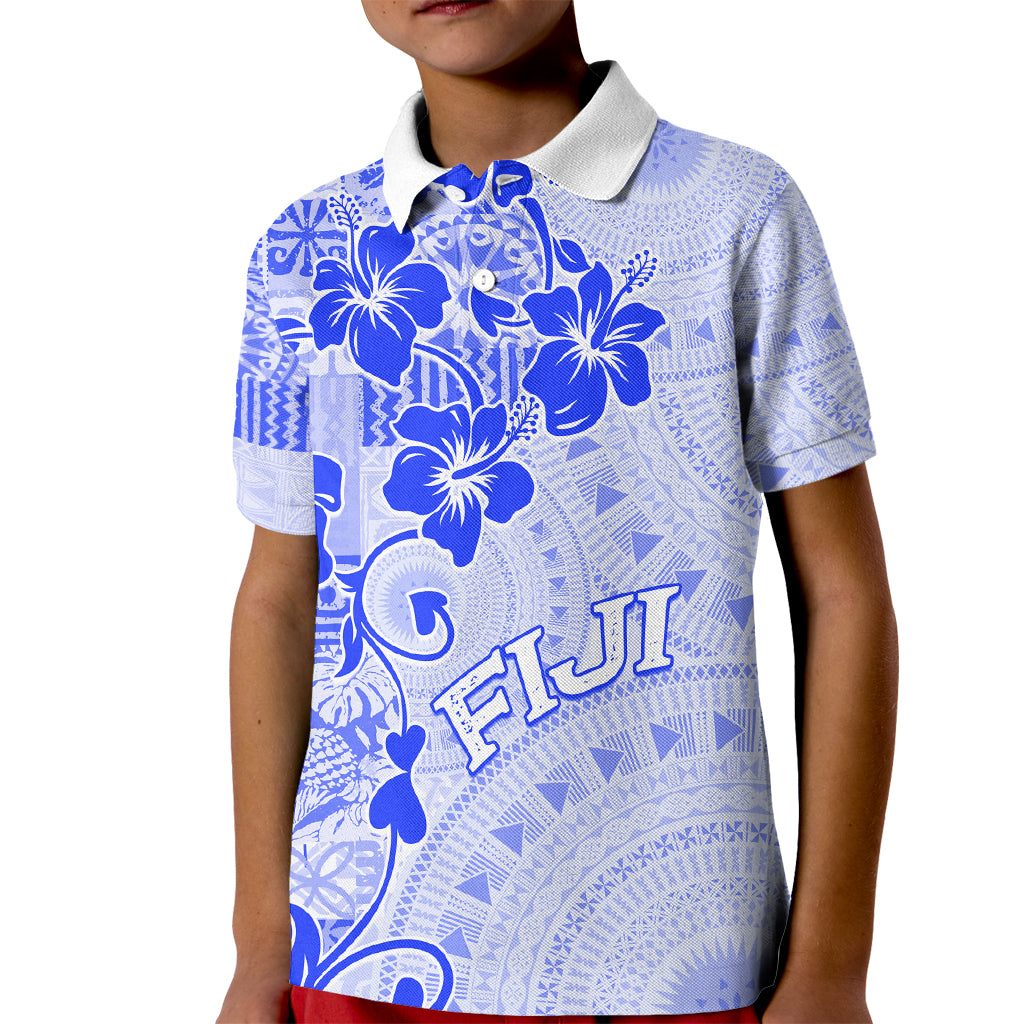 Fiji Masi With Hibiscus Tapa Tribal Kid Polo Shirt Blue Pastel LT01 Kid Blue - Polynesian Pride