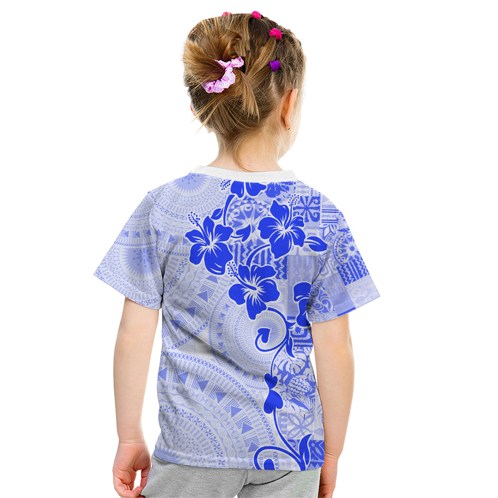 Fiji Masi With Hibiscus Tapa Tribal Kid T Shirt Blue Pastel LT01 - Polynesian Pride