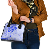 Fiji Masi With Hibiscus Tapa Tribal Shoulder Handbag Blue Pastel LT01 - Polynesian Pride