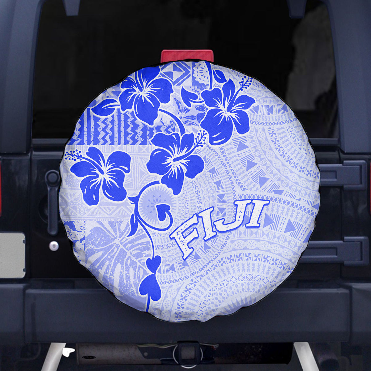 Fiji Masi With Hibiscus Tapa Tribal Spare Tire Cover Blue Pastel LT01 Blue - Polynesian Pride