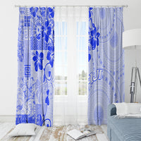 Fiji Masi With Hibiscus Tapa Tribal Window Curtain Blue Pastel LT01 - Polynesian Pride