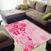 Fiji Masi With Hibiscus Tapa Tribal Area Rug Pink Pastel LT01 - Polynesian Pride