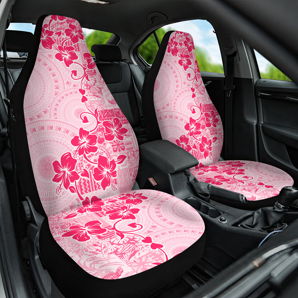 Fiji Masi With Hibiscus Tapa Tribal Car Seat Cover Pink Pastel LT01 One Size Pink - Polynesian Pride