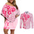 Fiji Masi With Hibiscus Tapa Tribal Couples Matching Off Shoulder Short Dress and Long Sleeve Button Shirt Pink Pastel LT01 Pink - Polynesian Pride