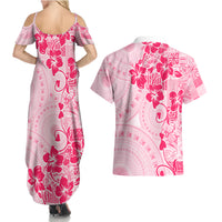 Fiji Masi With Hibiscus Tapa Tribal Couples Matching Summer Maxi Dress and Hawaiian Shirt Pink Pastel LT01 - Polynesian Pride