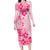 Fiji Masi With Hibiscus Tapa Tribal Family Matching Long Sleeve Bodycon Dress and Hawaiian Shirt Pink Pastel LT01 Mom's Dress Pink - Polynesian Pride