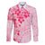 Fiji Masi With Hibiscus Tapa Tribal Family Matching Puletasi Dress and Hawaiian Shirt Pink Pastel LT01 Dad's Shirt - Long Sleeve Pink - Polynesian Pride