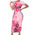 Fiji Masi With Hibiscus Tapa Tribal Family Matching Short Sleeve Bodycon Dress and Hawaiian Shirt Pink Pastel LT01 Mom's Dress Pink - Polynesian Pride