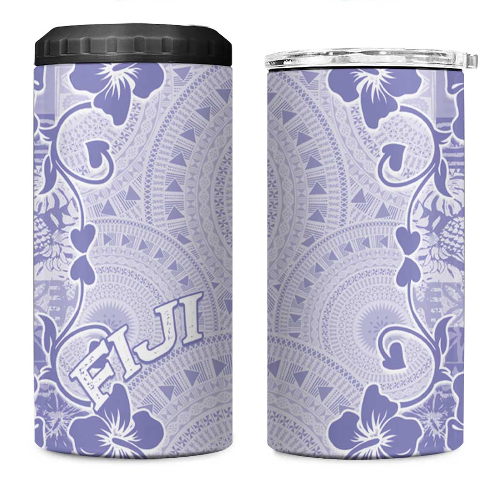 Fiji Masi With Hibiscus Tapa Tribal 4 in 1 Can Cooler Tumbler Purple Pastel