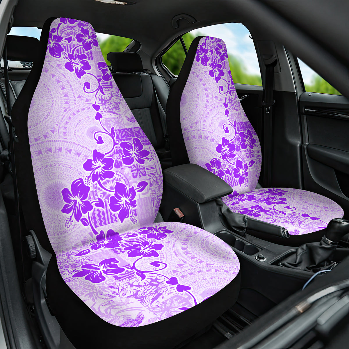 Fiji Masi With Hibiscus Tapa Tribal Car Seat Cover Purple Pastel LT01 One Size Purple - Polynesian Pride