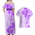 Fiji Masi With Hibiscus Tapa Tribal Couples Matching Off Shoulder Maxi Dress and Hawaiian Shirt Purple Pastel LT01 - Polynesian Pride