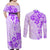 Fiji Masi With Hibiscus Tapa Tribal Couples Matching Off Shoulder Maxi Dress and Long Sleeve Button Shirt Purple Pastel LT01 - Polynesian Pride