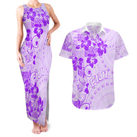 Fiji Masi With Hibiscus Tapa Tribal Couples Matching Tank Maxi Dress and Hawaiian Shirt Purple Pastel LT01 Purple - Polynesian Pride