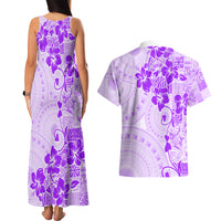 Fiji Masi With Hibiscus Tapa Tribal Couples Matching Tank Maxi Dress and Hawaiian Shirt Purple Pastel LT01 - Polynesian Pride