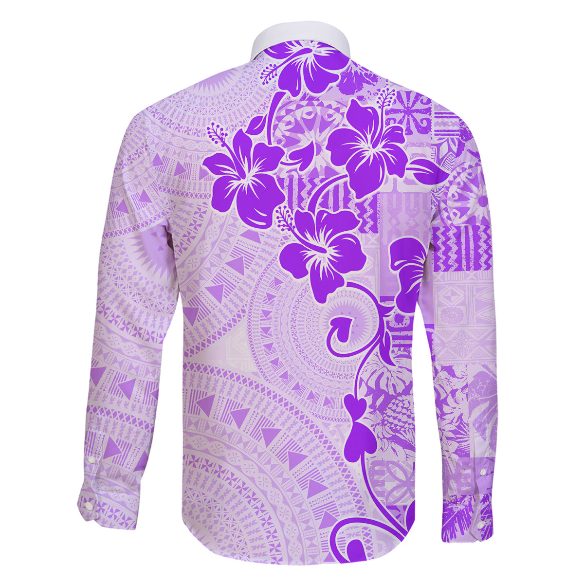 Fiji Masi With Hibiscus Tapa Tribal Family Matching Off Shoulder Long Sleeve Dress and Hawaiian Shirt Purple Pastel LT01 - Polynesian Pride