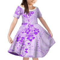 Fiji Masi With Hibiscus Tapa Tribal Family Matching Tank Maxi Dress and Hawaiian Shirt Purple Pastel LT01 Daughter's Dress Purple - Polynesian Pride