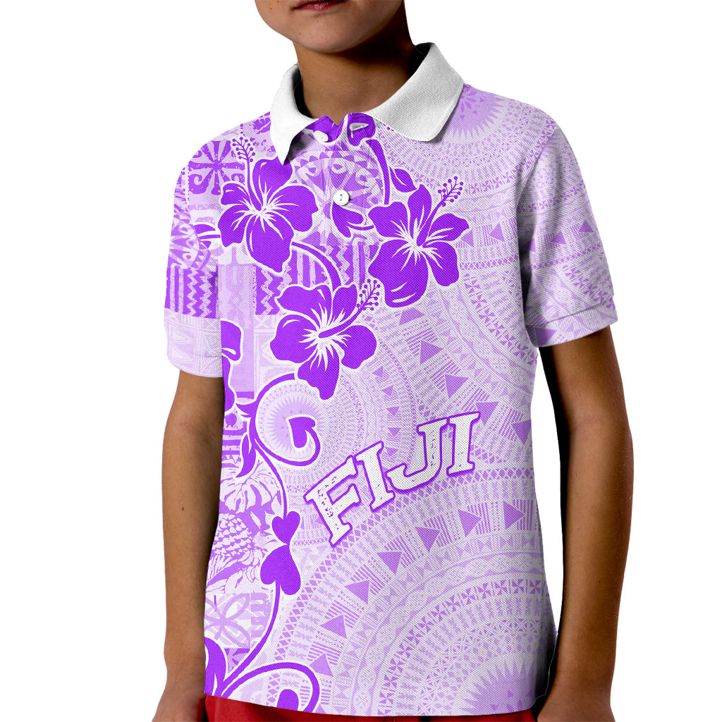 Fiji Masi With Hibiscus Tapa Tribal Kid Polo Shirt Purple Pastel LT01 Kid Purple - Polynesian Pride