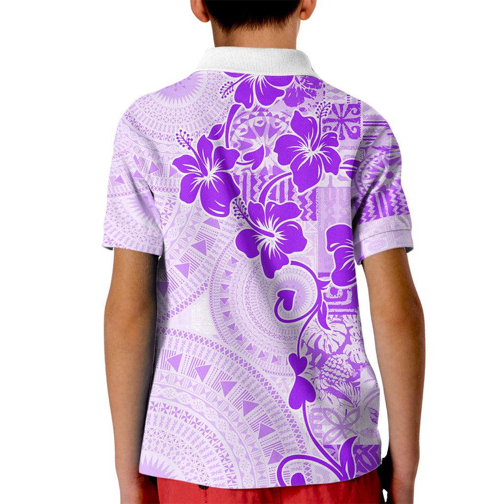 Fiji Masi With Hibiscus Tapa Tribal Kid Polo Shirt Purple Pastel LT01 - Polynesian Pride