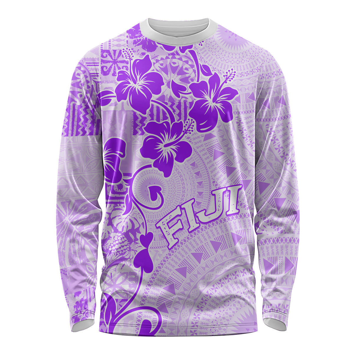 Fiji Masi With Hibiscus Tapa Tribal Long Sleeve Shirt Purple Pastel LT01 Unisex Purple - Polynesian Pride