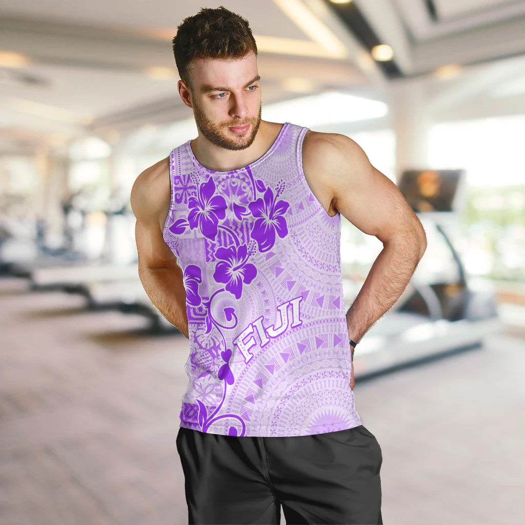 Fiji Masi With Hibiscus Tapa Tribal Men Tank Top Purple Pastel LT01 Purple - Polynesian Pride