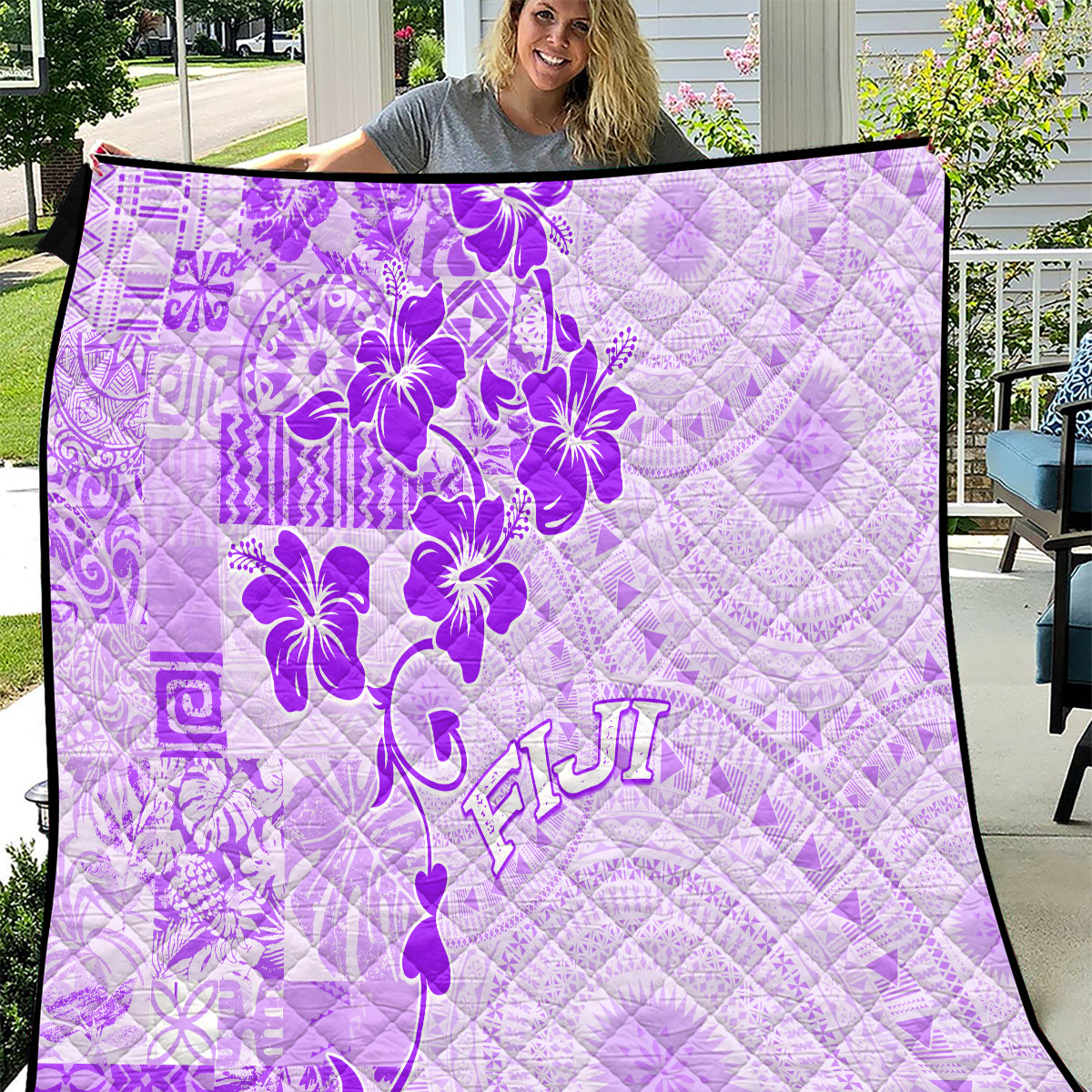 Fiji Masi With Hibiscus Tapa Tribal Quilt Purple Pastel LT01 Purple - Polynesian Pride