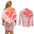 Fiji Masi With Hibiscus Tapa Tribal Couples Matching Off Shoulder Short Dress and Long Sleeve Button Shirt Red Pastel LT01 - Polynesian Pride