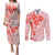 Fiji Masi With Hibiscus Tapa Tribal Couples Matching Puletasi Dress and Long Sleeve Button Shirt Red Pastel LT01 Red - Polynesian Pride