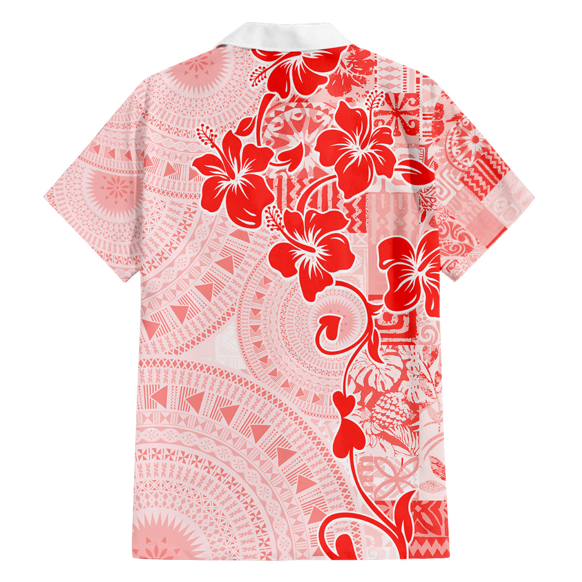 Fiji Masi With Hibiscus Tapa Tribal Family Matching Puletasi Dress and Hawaiian Shirt Red Pastel LT01 - Polynesian Pride