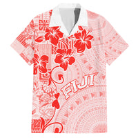 Fiji Masi With Hibiscus Tapa Tribal Family Matching Summer Maxi Dress and Hawaiian Shirt Red Pastel LT01 Dad's Shirt - Short Sleeve Red - Polynesian Pride