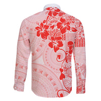 Fiji Masi With Hibiscus Tapa Tribal Family Matching Tank Maxi Dress and Hawaiian Shirt Red Pastel LT01 - Polynesian Pride