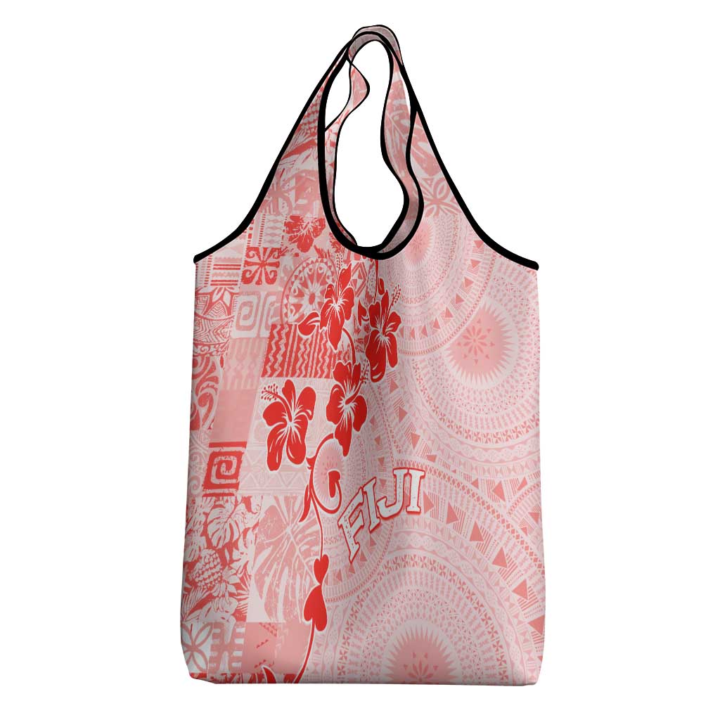 Fiji Masi With Hibiscus Tapa Tribal Grocery Bag Red Pastel
