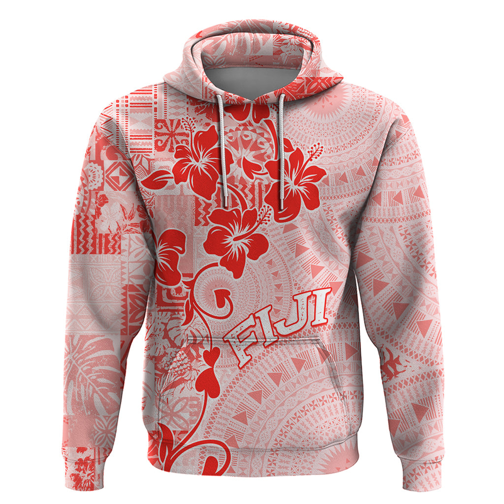 Fiji Masi With Hibiscus Tapa Tribal Hoodie Red Pastel LT01 Pullover Hoodie Red - Polynesian Pride