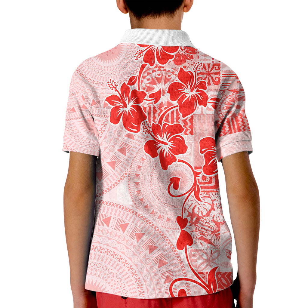 Fiji Masi With Hibiscus Tapa Tribal Kid Polo Shirt Red Pastel LT01 - Polynesian Pride
