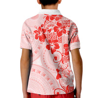 Fiji Masi With Hibiscus Tapa Tribal Kid Polo Shirt Red Pastel LT01 - Polynesian Pride
